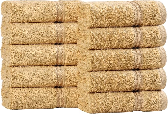 Superior Egyptian Cotton 10-Piece Face Towel Set , Small Towels For Facial, Spa, Quick Dry, Absorbent Towels, Bathroom Accessories, Guest Bath, Home Essentials, Washcloth, Airbnb, Gold
