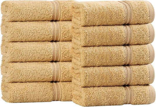 Superior Egyptian Cotton 10-Piece Face Towel Set , Small Towels For Facial, Spa, Quick Dry, Absorbent Towels, Bathroom Accessories, Guest Bath, Home Essentials, Washcloth, Airbnb, Gold