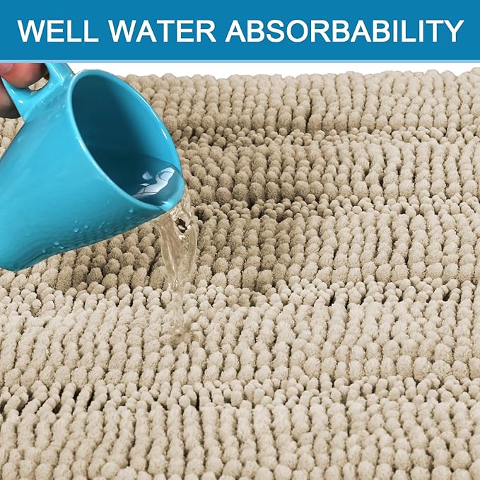 H.VERSAILTEX Bath Mats for Bathroom Non Slip Thick Chenille Striped Bath Rug Absorbent Fluffy Soft Shaggy Rugs Washable Dry Fast Plush Mats for Indoor, Bath Room, Tub - 17" x 24", Fog