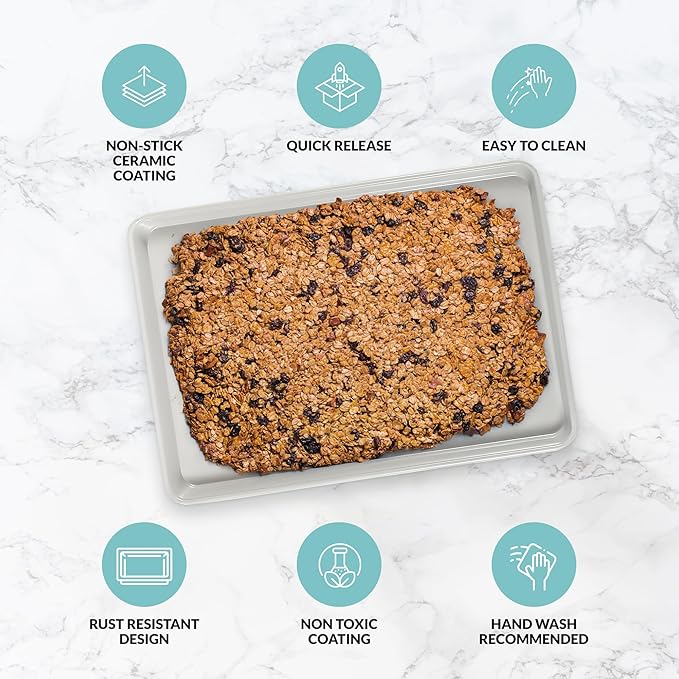 Boxiki Kitchen Non-Stick Ceramic Baking Sheet - Slick & Non-Toxic Ceramic Coating, PTFE & PFOA Free Cookie Sheet Pan - Perfect for Baking, Roasting, and More (Quarter Sheet Pan)