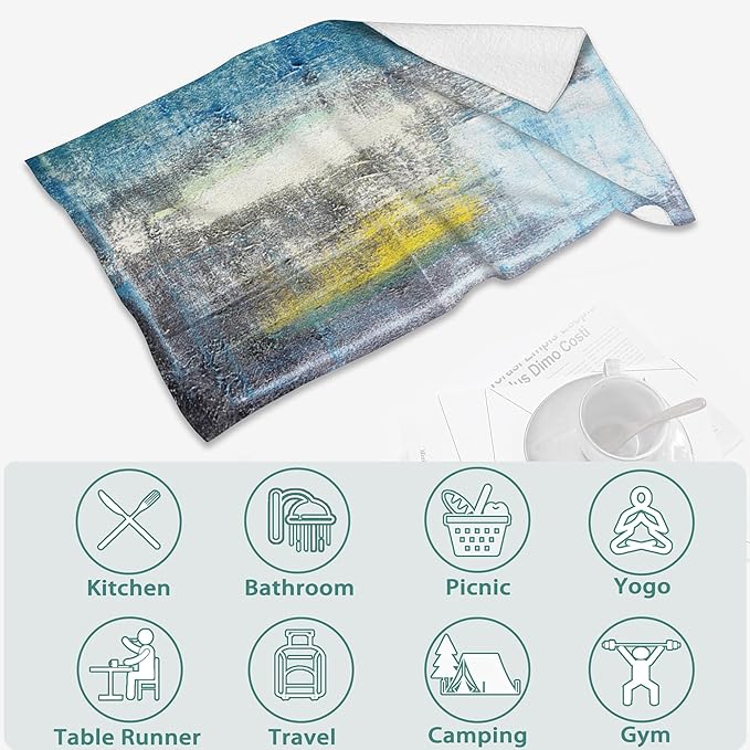 Hand Towel Set of 2,Teal and Yellow Abstract Art Painting Decorative Bathroom Towels Soft Face Washcloths Fingertip Towels for Kitchen Gym Hotel Spa 28 x 14 Inch