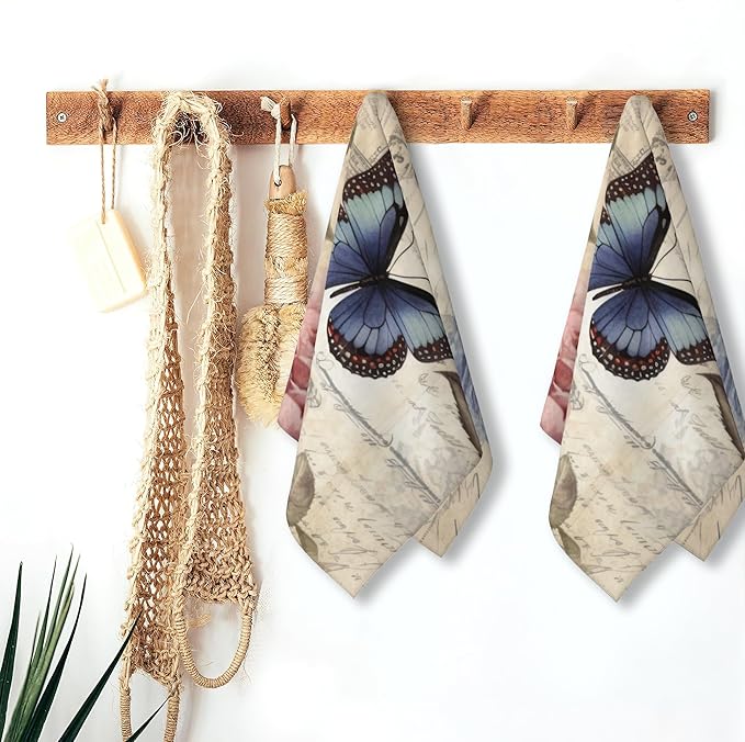 2 Pack Hand Towels for Bath, Rose Flower with Butterfly Decorative Kitchen Towels Highly Absorbent Soft Towels for Bathroom Beach Spa Gym Face Towel 14x28 Inch