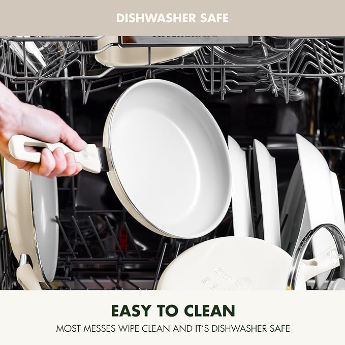 GreenPan Dover Healthy Ceramic Nonstick, 12 Piece Cookware Pots and Pans Set, PFAS-Free, Dishwasher Safe, Comfort Grip Handle, Cream White