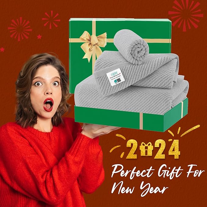 VOOVA & MOVAS Gray Towels for Bathroom - 100% Cotton | Quick Dry | Soft | Thick, 3 Piece Towel Set, 1 Large Bath 30" x 56", 1 Hand 18" x 28", 1 Wash Cloth 13" x 13", Bathroom Essentials, Grey