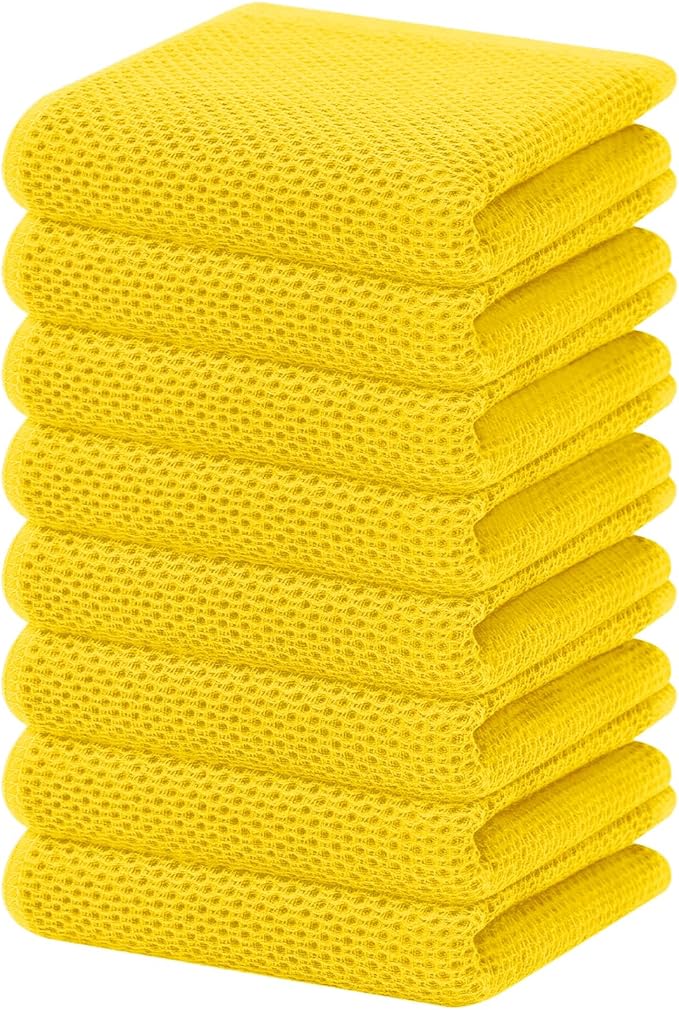 Homaxy 100% Cotton Waffle Weave Kitchen Dish Towels, Ultra Soft Absorbent Quick Drying Cleaning Towel, 13 x 28 Inches, 8-Pack, Yellow