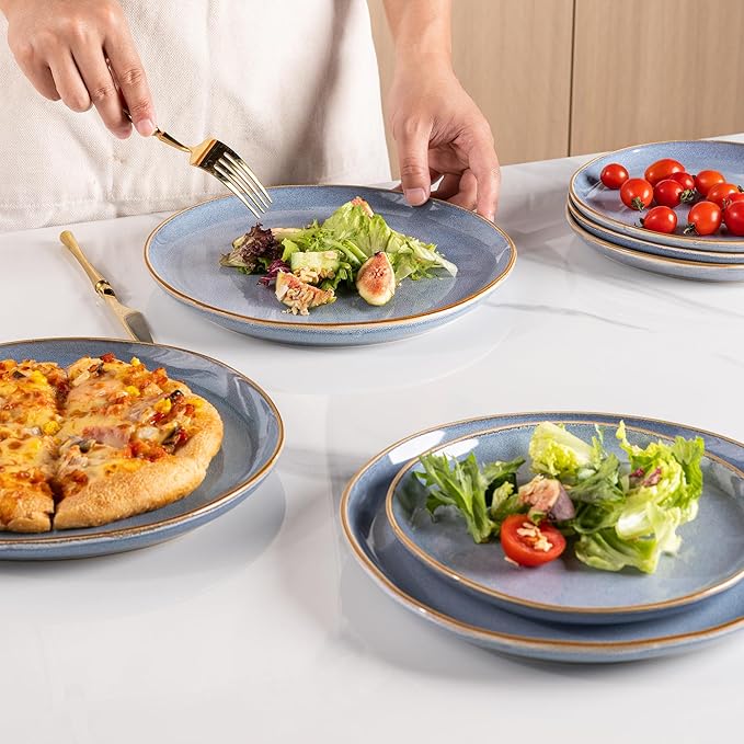 AmorArc Ceramic Dinnerware Sets,Handmade Reactive Glaze Stoneware Plates and Bowls Sets,Highly Chip and Crack Resistant Dishware | Dishwasher & Microwave Safe Dishes, Service for 4 (12pc)