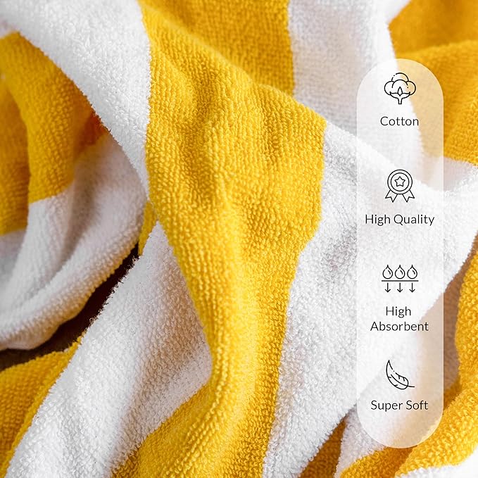 Salt Earth Cotton Striped Beach Cabana Towel, 4 Pack - 30"x60" Quick Dry Towels, Pool Essentials, Travel, Gym & Bathroom Towels, Oversized Beach Vacation Essentials (Multicolour)