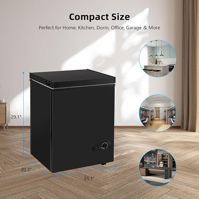 Deep Freezer 3.5 Cu.Ft, Chest Freezer with Removable Basket, Small Freezer with 6 Levels Adjustable Temperature, Quiet Mini Freezer for Home/Kitchen/Office/Garage/Bar (Black)