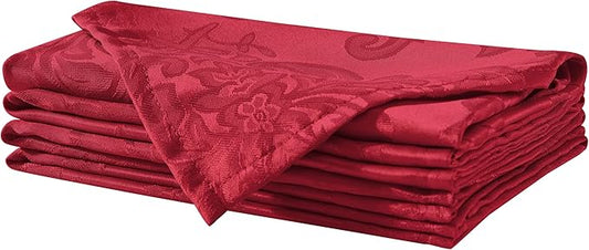 Newbridge Christmas Barcelona Damask Fabric Napkins, Set of 4, Red – No Iron, Soil Resistant Cloth Napkins for Dining, Parties and Holidays