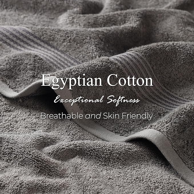 Superior Egyptian Cotton Bath Towel Set, Home Bathroom Towels, Master, Guest Bath, Decor Essentials, Quick Dry, Absorbent, Large Body Towels, Spa, Hotel, Resort, Adult, Kids, Set of 2, Charcoal