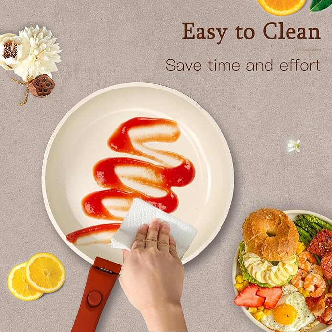 GiPP 5PCS Pots and Pans Set Non Stick, Nonstick Cookware Set Detachable Handle,Ceramic Pots for Cooking Non Stick with Removable Handle, RV Cookware Set, Red Black Gradien