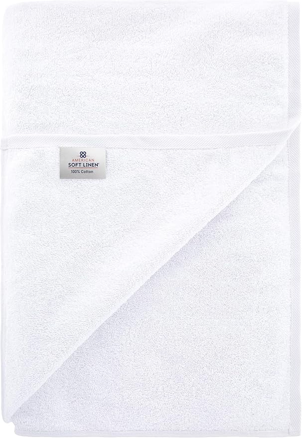 American Soft Linen Oversized Bath Sheet 40x80 Extra Large for Bathroom, 600 GSM 100% Cotton Turkish Jumbo Bathsheet Towels for Adults, White Bath Sheet