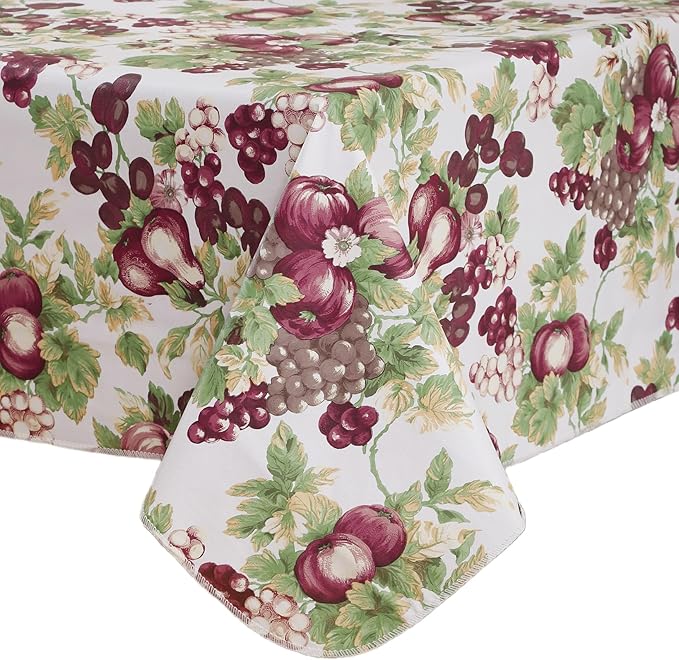 Walrus Heavy Duty Vinyl Tablecloth with Flannel Backing Waterproof Oil-Proof Plastic Table Cloth Stain-Resistant Wipeable Rectangle or Square Table Cover for Indoor and Outdoor (Fruits, 52x70 Inch)