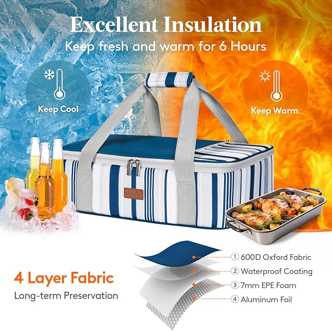 Lifewit Insulated Casserole Carrier for Hot or Cold Food, Casserole Dish Carrying Case, Lasagna Holder for Potluck Parties Picnic Cookouts, Fits 9"x13" Baking Dish, Blue