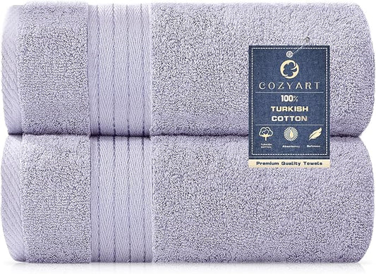 COZYART Lavender Bath Towels for Bathroom 2 Pcs, 27x54 100% Cotton Bath Towel Set Super Soft Absorbent Durable 650 GSM Shower Towels for Daily Use