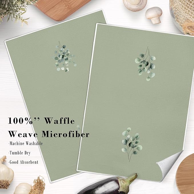 Sage Green Eucalyptus Bathroom Hand Towels, Farmhouse Botanical Decorative Hand Towels for Washroom Restroom, Eucalyptus Bathroom Decor, 16x24 Inch Set of 2