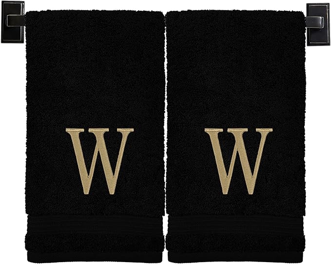 Monogrammed Hand Towels for Bathroom | Luxury Turkish Cotton | Embroidered in USA | Set of 2 | Choose Set Color and Monogram Color | A - Z | Modern Font
