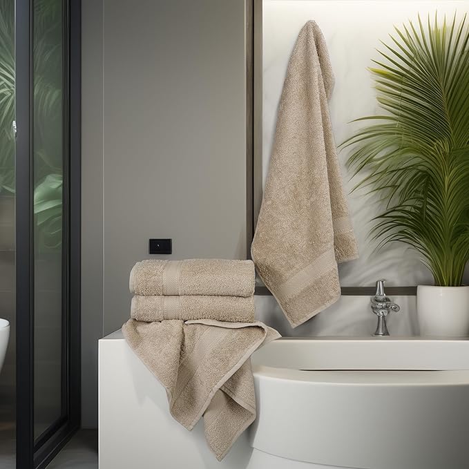 Medium Size Bath Towels Set of 6 – 100% Cotton Terry – 24" x 48" – Quick Dry, Soft & Highly Absorbent – Beige Towels for Bathroom, Gym, Spa, Pool & Daily Use