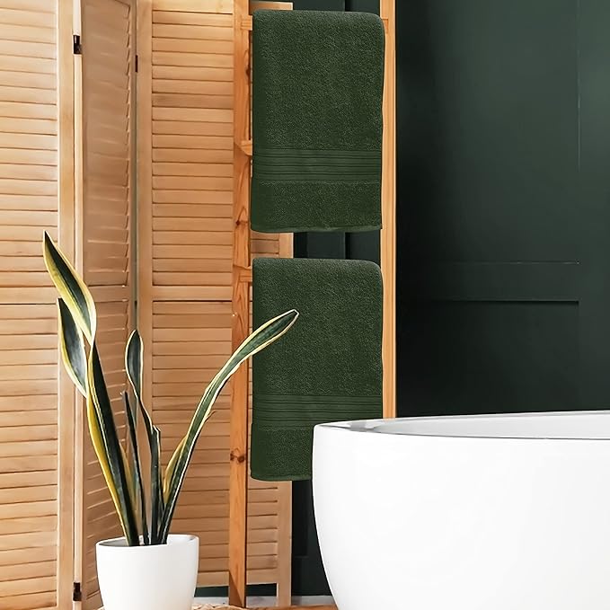BOUTIQUO 100% Cotton 2 Pack Bath Towel Set 28x55, Eco-Friendly Large Bath Towels, Compact Quickdry Lightweight Soft & Highly Absorbent Bath Towel, Ideal for Everyday Gym Travel Camp Pool - Olive Green