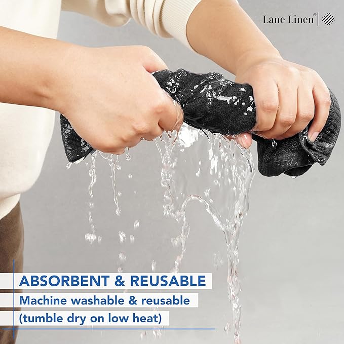 LANE LINEN Hand Towels 6 Pack (16"x28") - 100% Ringspun Cotton Bathroom Hand Towels - Durable, Quick Drying, Super Soft & Absorbent Large Hand Towel Set - Perfect for Regular use - Black Hand Towel