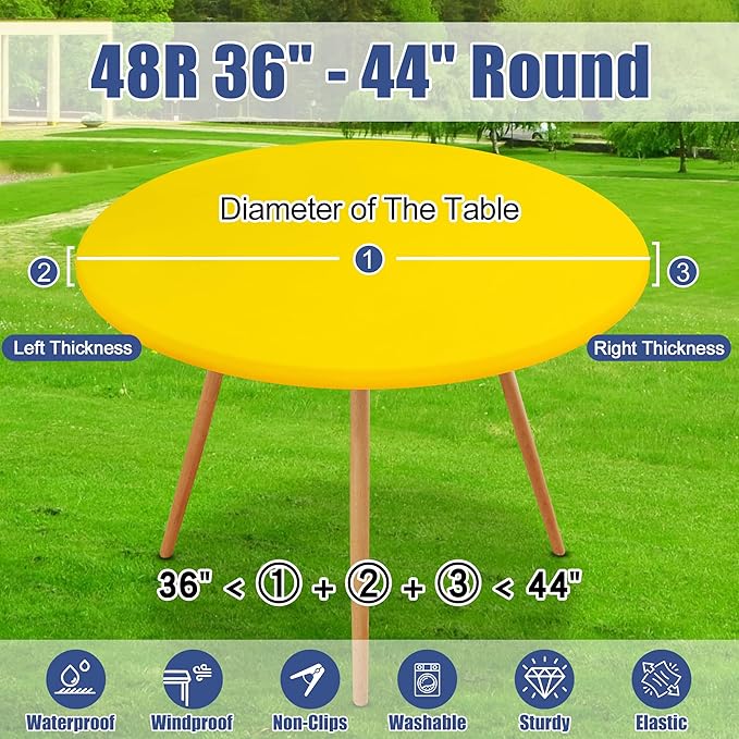Round Spandex Tablecloth, Elastic Fitted Waterproof Tablecloths for 36"-44" Tables, Stretch Washable Picnic Table Cover for Camping, Dining, Indoor and Outdoor, Yellow