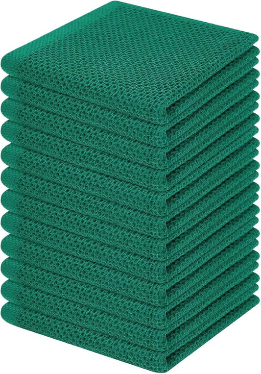 Homaxy 100% Cotton Waffle Weave Kitchen Dish Cloths, Ultra Soft Absorbent Quick Drying Dish Towels, 12 x 12 Inches, 12-Pack, Dark Green