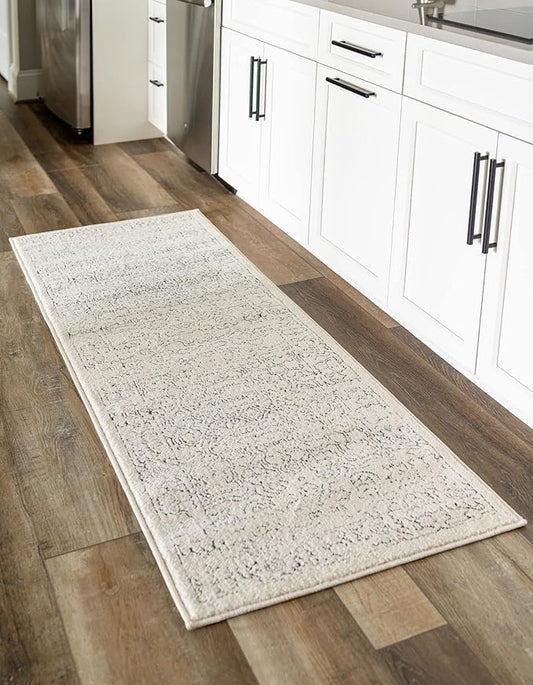 Unique Loom Isabella Collection Area Rug - Adjani (2' x 8' Runner, White/ Blue)
