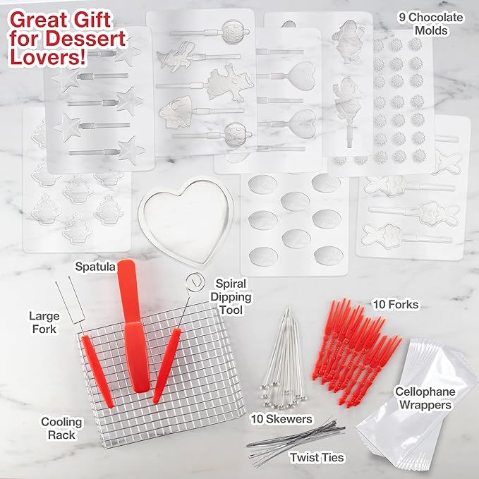 Dual Electric Chocolate Melting Pot Set - XMAS Candy Bar Making or Fondue Fountain Kit w/ 30 Bonus Accessories - Dip, Drizzle & Decorate Strawberries, Marshmallows - Holiday Party Appetizers Desserts