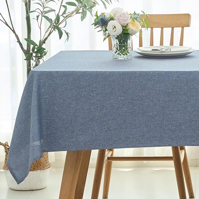 maxmill Rectangle Linen Textured Tablecloth Waterproof Spillproof Wrinkle Free Washable Fabric Table Cloth Kitchen Dining Tabletop Decoration Table Cover for Holiday Party, 52 x 70 Inch, Demin Blue