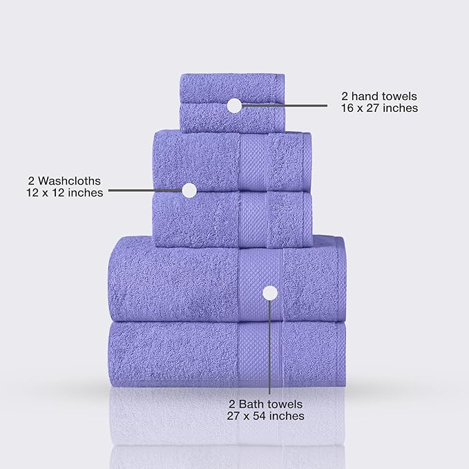 Towels Beyond - Luxury 6 Piece Towel Set, 100% Turkish Cotton, Quick Drying, Highly Absorbent & Comfy, Includes 2 Bath Towels, 2 Hand Towels & 2 Washcloths | (Lilac)