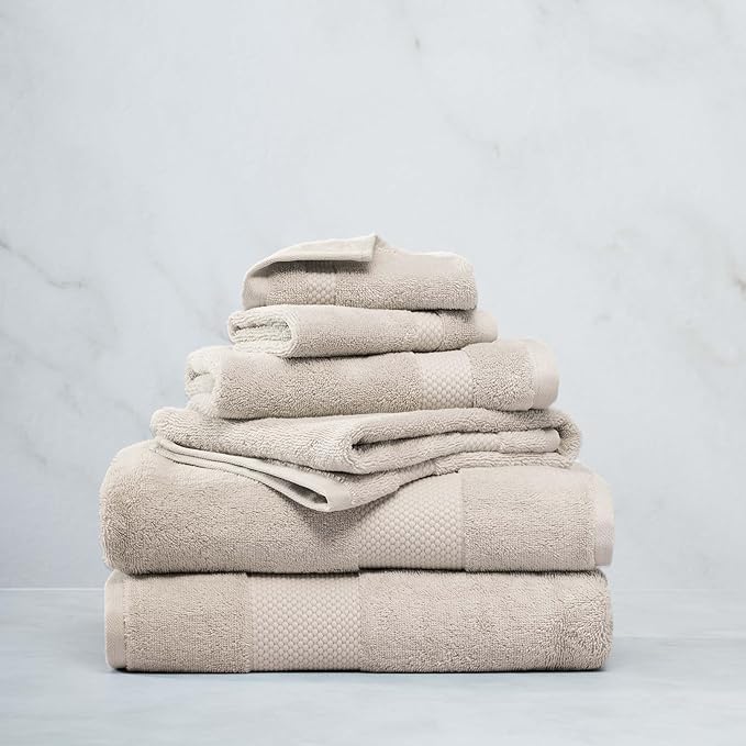 Farm to Home 100% Organic Christmas Bath Towel Set of 6 – GOTS & Oeko-TEX Certified Organic Cotton, Soft, Ultra Absorbent, Quick Dry - Includes 2 Bath Towels, 2 Hand Towels, 2 Washcloths - Sand