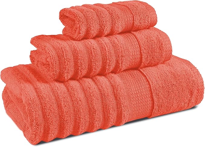 LANE LINEN Bathroom Towels Set - 2 Bath, 2 Hand Towels for Bathroom and 2 Wash Cloths for Body - Highly Absorbent, Soft, Premium 100% Cotton Bath Towel Set for Everyday Use (Set of 6) - Tiger Lily