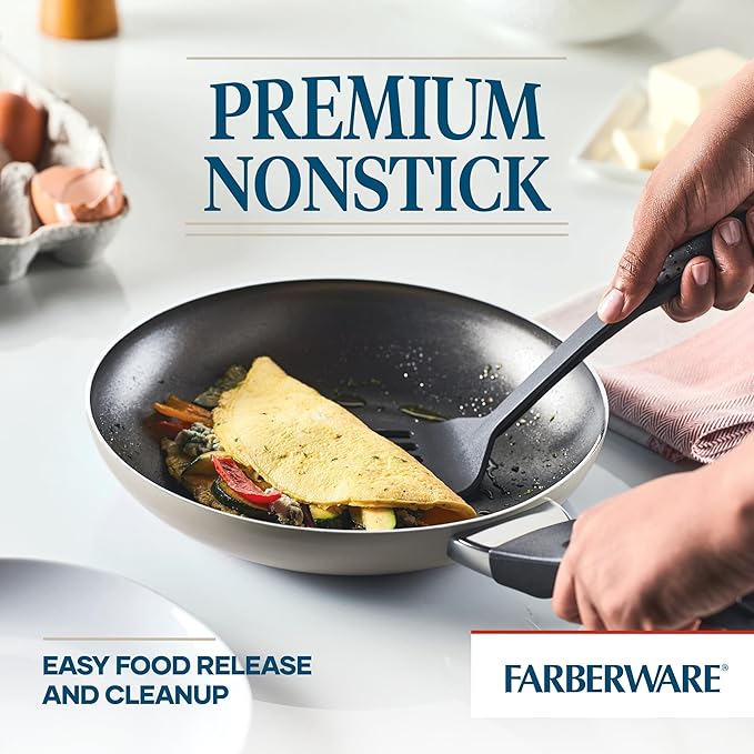 Farberware 21805 Dishwasher Safe Nonstick Cookware Pots and Pans Set, 15 Piece, Champagne