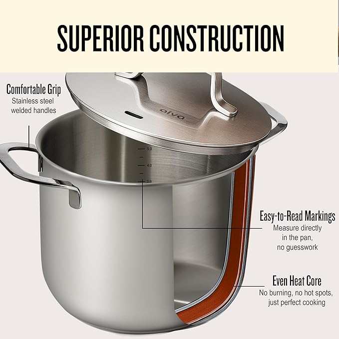 Alva Maestro Cookware Set 11-Piece Set - Stainless Steel Pots and Nonstick Ceramic Frying Pans - Oven Safe, Easy to Clean and Made without PFAS, PFOA & PTFE - Induction and All Stovetop Compatible