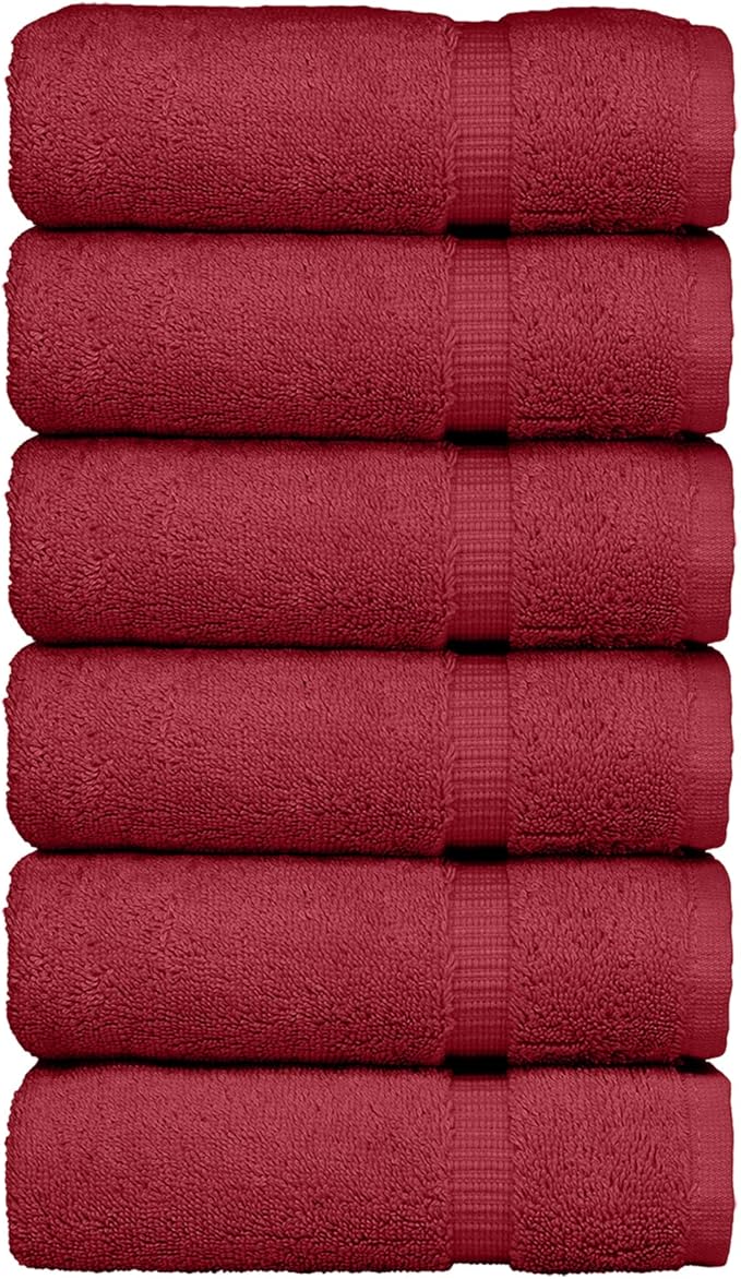 Luxury Hotel & Spa Quality, Quick Dry 100% Turkish Cotton 700 GSM, Eco Friendly Towel, for Bathroom, Gymand Kitchen Dobby Border Soft Hand Towel Set 16 X 30, Cranberry, Hand Towels - Set of 6