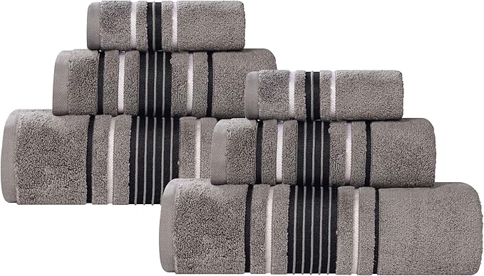 Superior Cotton 6 Piece Towel Set, 2 Bath, 2 Hand, 2 Washcloth/Face Towels, Quick Dry, Home Essentials, Shower, Spa, Luxury Plush Soft Absorbent Towels, Zero-Twist, Solid, Sadie Collection, Charcoal