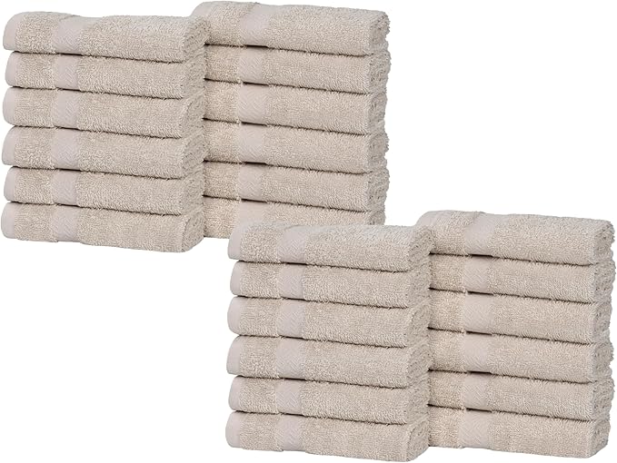 Superior 24-Piece Cotton Face Towel/Washcloth Set, Small Towels for Facial, Spa, Resort, Quick Wash, Gym, Resort, Bathroom Essentials, Master/Guest Bath Decor, Soft, Franklin Collection, Stone