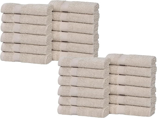 Superior 24-Piece Cotton Face Towel/Washcloth Set, Small Towels for Facial, Spa, Resort, Quick Wash, Gym, Resort, Bathroom Essentials, Master/Guest Bath Decor, Soft, Franklin Collection, Stone