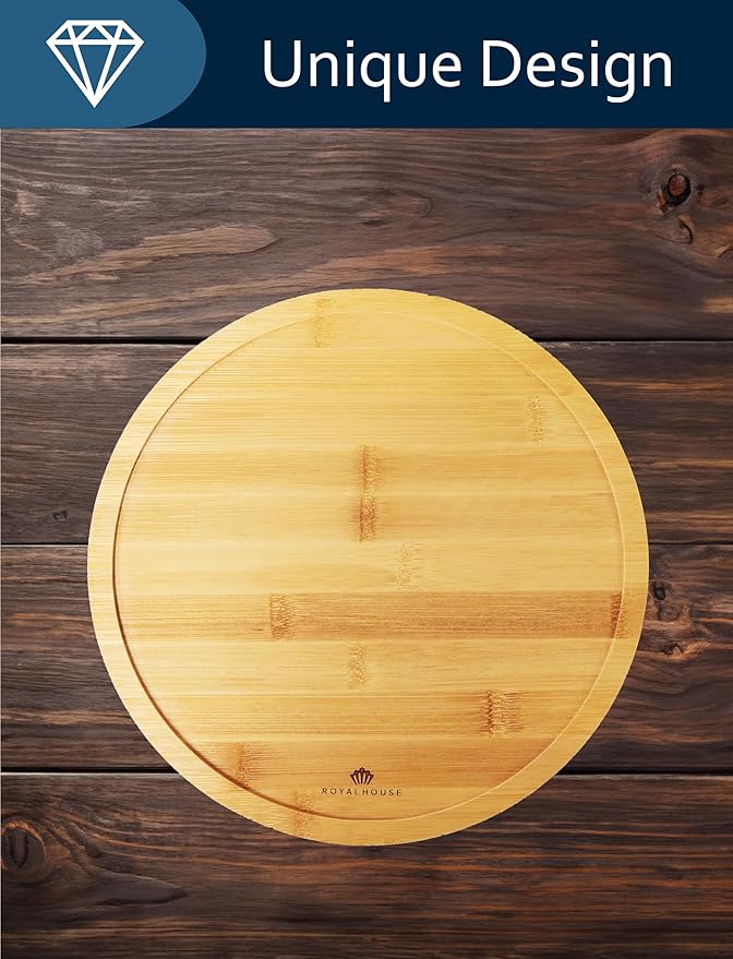 RoyalHouse Bamboo Round Cheese Board and 4 Knives Set with Slide-Out Cutlery Drawer - Charcuterie Boards Set - House Warming Gifts New Home, Wedding Gifts for Couple 2025, Bridal Shower