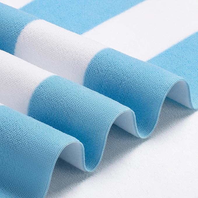 WILFA Extra Large Beach Towel - Oversized Mircofiber Towel 40'' x 70'', XL Striped Lightweight Pool Towel, Big Cabana Swim Travel Towel for Adults Mens Women,Sky Blue