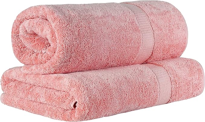 Superior Egyptian Cotton Pile Bath Sheet Set of 2, Ultra Soft Luxury Towels, Thick Plush Essentials, Absorbent Heavyweight, Guest Bath, Hotel, Spa, Home Bathroom, Shower Basics, Tea Rose