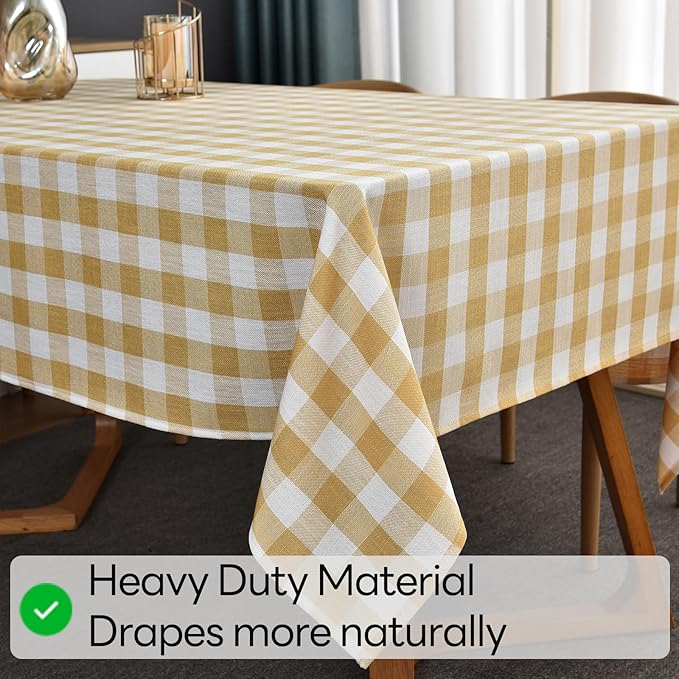 Gingham Table Cloth for Rectangle Tables Yellow Checkered Plaid Tablecloth Heavy Duty Cotton Blend Washable & Wrinkle Table Cover for Outdoor Kitchen Dining Picnic Camping (52x120 Inch)