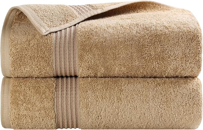 Superior Egyptian Cotton Bath Towel Set, Home Bathroom Towels, Master, Guest Bath, Decor Essentials, Quick Dry, Absorbent, Large Body Towels, Spa, Hotel, Resort, Adult, Kids, Set of 2, Toast