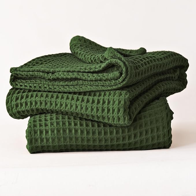 Premium Waffle Bath Towels Pack of 2 Extra Large 35x71 inch - 100% Turkish Cotton, Waffle Weave, Quick Dry, Lint Free, Oversized, Thin Bath Sheet Towel (Dark Green, Set of 2 Bath Towels)