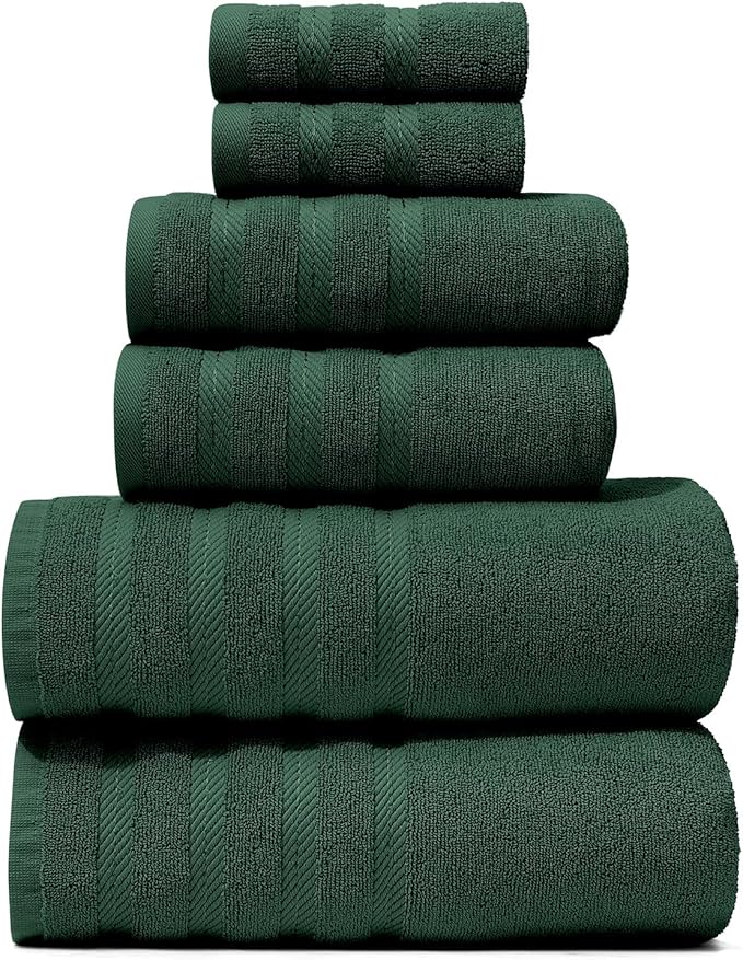 Hearth & Harbor Bath Towels for Bathroom - 100% Ring Spun Cotton Luxury Bathroom Towels - Soft & Highly Absorbent Bath Towels Set, 6 Piece Set, Hunter Green