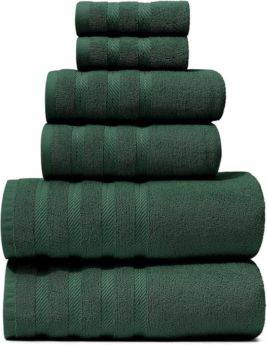 Hearth & Harbor Bath Towels for Bathroom - 100% Ring Spun Cotton Luxury Bathroom Towels - Soft & Highly Absorbent Bath Towels Set, 6 Piece Set, Hunter Green