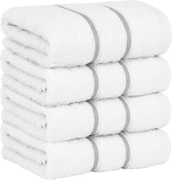 4 Packed White Washcloth Set, 100% Turkish Cotton Washcloths Washrags, Small Hand Face Towels for Bathroom and Kitchen, Light Gray