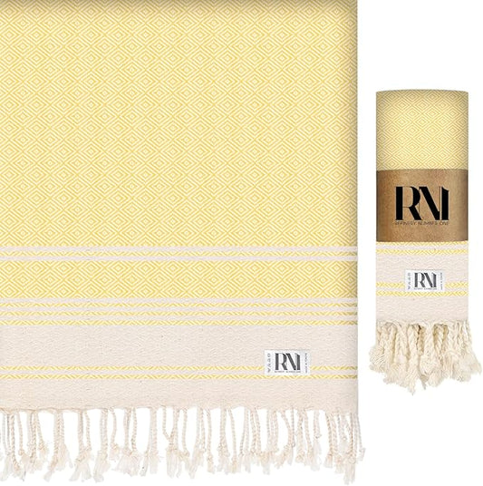 Refinery No. 1 Ottoman Diamond Weave Turkish Peshtemal Beach Bath Gym Yoga Towel 36” x 71”-Yellow