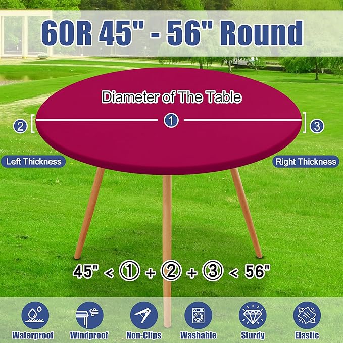 Round Spandex Tablecloth, Elastic Fitted Waterproof Tablecloths for 45"-56" Tables, Stretch Washable Picnic Table Cover for Camping, Dining, Indoor and Outdoor, Fuchsia