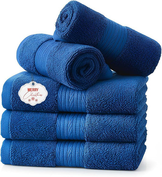 Ample Decor Washcloths Set of 5 12 X 12 Inch 100% Cotton 600 GSM, Soft Absorbent and Reusable Fingertip Towels, Ideal for Bathroom, Powder Room - Navy Blue